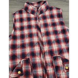 tea n rose Womens L Red Blue Plaid Quilted Puffer Vest Style # IT87304 Pre-Owned